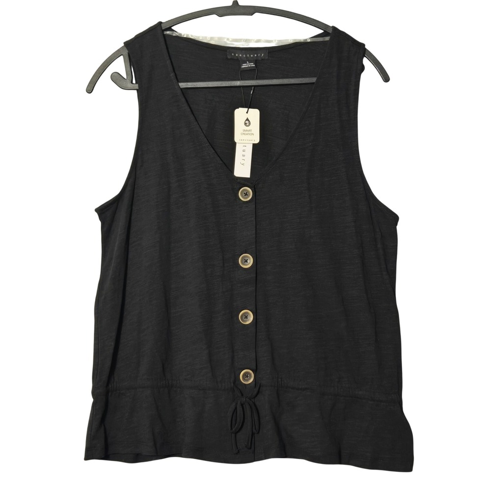 Sanctuary Heartstrings Button Front Tank Top Black L Casual Minimalist NWT